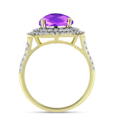 Inel din Argint 925 Placat cu Aur ( 4.09 grame ) cu Agat Violet și Topaz Alb 4.74 Carate