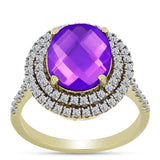 Inel din Argint 925 Placat cu Aur ( 4.09 grame ) cu Agat Violet și Topaz Alb 4.74 Carate