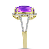 Inel din Argint 925 Placat cu Aur ( 3.57 grame ) cu Agat Violet și Topaz Alb 5.05 Carate