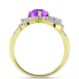 Inel din Argint 925 Placat cu Aur ( 3.22 grame ) cu Agat Violet și Topaz Alb 2.88 Carate