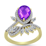 Inel din Argint 925 Placat cu Aur ( 3.22 grame ) cu Agat Violet și Topaz Alb 2.88 Carate