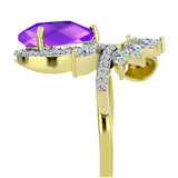 Inel din Argint 925 Placat cu Aur ( 3.22 grame ) cu Agat Violet și Topaz Alb 2.88 Carate