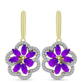 Cercei din Argint 925 Placat cu Aur ( 7.37 grame ) cu Agat Violet și Topaz Alb 4.44 Carate
