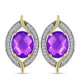 Cercei din Argint 925 Placat cu Aur ( 5.44 grame ) cu Agat Violet și Topaz Alb 4.87 Carate