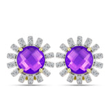Cercei din Argint 925 Placat cu Aur ( 5.71 grame ) cu Agat Violet și Topaz Alb 5.52 Carate