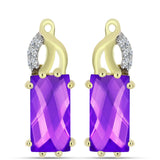 Cercei din Argint 925 Placat cu Aur ( 4.61 grame ) cu Agat Violet și Topaz Alb 4.44 Carate