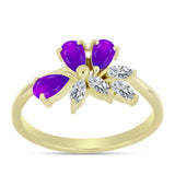 Inel din Argint 925 Placat cu Aur ( 2.24 grame ) cu Agat Violet și Topaz Alb 0.9 Carate