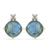 Cercei din Argint 925 Placat cu Aur ( 4.44 grame ) cu Labradorit și Topaz Alb 11.1 Carate