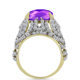 Inel din Argint 925 Placat cu Aur ( 7.11 grame ) cu Agat Violet și Topaz Alb 11.53 Carate