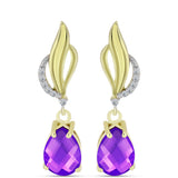 Cercei din Argint 925 Placat cu Aur ( 4.44 grame ) cu Agat Violet și Topaz Alb 3.56 Carate