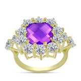 Inel din Argint 925 Placat cu Aur ( 4.28 grame ) cu Agat Violet și Topaz Alb 7.94 Carate
