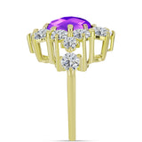 Inel din Argint 925 Placat cu Aur ( 4.28 grame ) cu Agat Violet și Topaz Alb 7.94 Carate