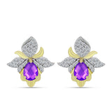 Cercei din Argint 925 Placat cu Aur ( 5.32 grame ) cu Agat Violet și Topaz Alb 3.04 Carate