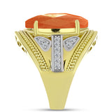 Inel din Argint 925 Placat cu Aur ( 7.53 grame ) cu Piatra Soarelui Oregon și Topaz Alb 11.03 Carate