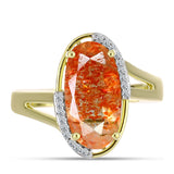 Inel din Argint 925 Placat cu Aur ( 4.13 grame ) cu Piatra Soarelui Oregon și Topaz Alb 3.68 Carate
