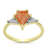 Inel din Argint 925 Placat cu Aur ( 2.58 grame ) cu Piatra Soarelui Oregon și Topaz Alb 1.38 Carate