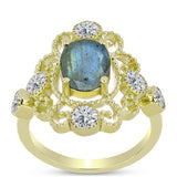 Inel din Argint 925 Placat cu Aur ( 3.65 grame ) cu Labradorit și Topaz Alb 2.9 Carate