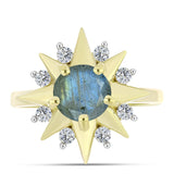 Inel din Argint 925 Placat cu Aur ( 4.08 grame ) cu Labradorit și Topaz Alb 1.57 Carate