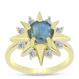 Inel din Argint 925 Placat cu Aur ( 4.08 grame ) cu Labradorit și Topaz Alb 1.57 Carate