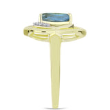 Inel din Argint 925 Placat cu Aur ( 2.65 grame ) cu Labradorit și Topaz Alb 0.64 Carate