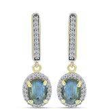 Cercei din Argint 925 Placat cu Aur ( 3.19 grame ) cu Labradorit și Topaz Alb 2.05 Carate