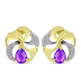 Cercei din Argint 925 Placat cu Aur ( 6.7 grame ) cu Agat Violet și Topaz Alb 2.72 Carate