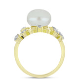 Inel din Argint 925 Placat cu Aur ( 5.96 grame ) cu Perlă de Apă Dulce Albă și Topaz Alb 5.37 Carate
