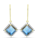 Cercei din Argint 925 Placat cu Aur ( 3.08 grame ) cu Labradorit și Topaz Alb 5.22 Carate