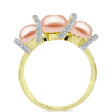 Inel din Argint 925 Placat cu Aur ( 3.46 grame ) cu Perlă de Apă Dulce Piersică și Topaz Alb 5.8 Carate