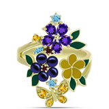 Inel din Argint 925 Placat cu Aur ( 5.9 grame ) cu Perlă de Apă Dulce Neagră și Ametist Marocan 2.18 Carate