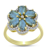 Inel din Argint 925 Placat cu Aur ( 3.35 grame ) cu Labradorit și Topaz Alb 2.9 Carate