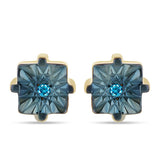 Cercei din Argint 925 Placat cu Aur ( 1.7 grame ) cu Diamant Albastru 0.02 Carate