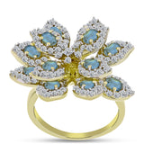 Inel din Argint 925 Placat cu Aur ( 9.79 grame ) cu Labradorit și Topaz Alb 4.57 Carate