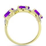 Inel din Argint 925 Placat cu Aur ( 3.32 grame ) cu Agat Violet și Topaz Alb 1.33 Carate