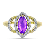 Inel din Argint 925 Placat cu Aur ( 3 grame ) cu Agat Violet și Topaz Alb 1.22 Carate