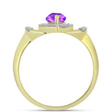 Inel din Argint 925 Placat cu Aur ( 3 grame ) cu Agat Violet și Topaz Alb 1.22 Carate