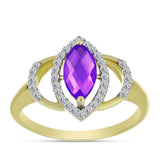 Inel din Argint 925 Placat cu Aur ( 3 grame ) cu Agat Violet și Topaz Alb 1.22 Carate