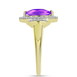 Inel din Argint 925 Placat cu Aur ( 3 grame ) cu Agat Violet și Topaz Alb 1.22 Carate
