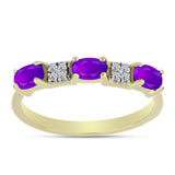 Inel din Argint 925 Placat cu Aur ( 1.92 grame ) cu Agat Violet și Topaz Alb 0.74 Carate