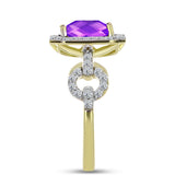 Inel din Argint 925 Placat cu Aur ( 3.28 grame ) cu Agat Violet și Topaz Alb 2.77 Carate