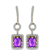 Cercei din Argint 925 Placat cu Aur ( 4.66 grame ) cu Agat Violet și Topaz Alb 2.37 Carate