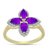 Inel din Argint 925 Placat cu Aur ( 3.07 grame ) cu Agat Violet și Topaz Alb 1.72 Carate