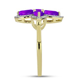 Inel din Argint 925 Placat cu Aur ( 3.07 grame ) cu Agat Violet și Topaz Alb 1.72 Carate
