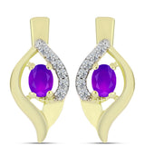 Cercei din Argint 925 Placat cu Aur ( 3.17 grame ) cu Agat Violet și Topaz Alb 0.38 Carate