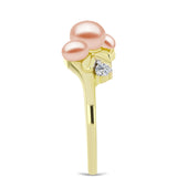 Inel din Argint 925 Placat cu Aur ( 3.35 grame ) cu Perlă de Apă Dulce Piersică și Topaz Alb 2.41 Carate