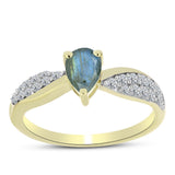 Inel din Argint 925 Placat cu Aur ( 2.24 grame ) cu Labradorit și Topaz Alb 1 Carate