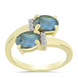 Inel din Argint 925 Placat cu Aur ( 3.01 grame ) cu Labradorit și Topaz Alb 1.7 Carate