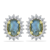 Cercei din Argint 925 Placat cu Aur ( 2 grame ) cu Labradorit și Topaz Alb 1.17 Carate