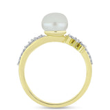 Inel din Argint 925 Placat cu Aur ( 2.23 grame ) cu Perlă de Apă Dulce Albă și Zircon Alb 3.33 Carate
