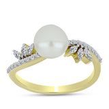 Inel din Argint 925 Placat cu Aur ( 2.23 grame ) cu Perlă de Apă Dulce Albă și Zircon Alb 3.33 Carate